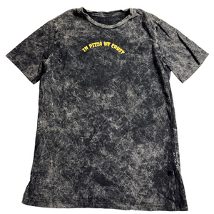 West 49 In Pizza We Crust Black Grey Graphic Tee T-Shirt Short Sleeve Youth 14